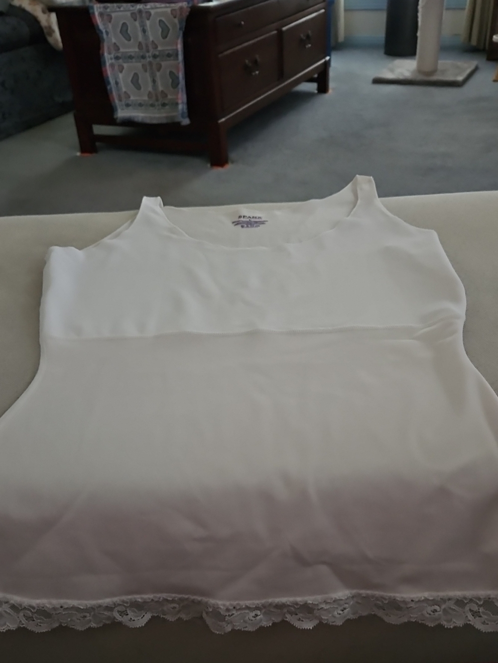 SPANX White Lace-Hem Tank Top Style w/ Light Compression Shaping Midrift To Hip